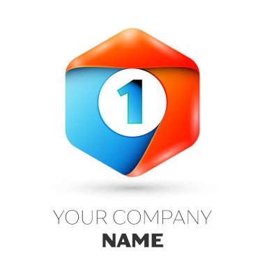 Bir numaralı vektör logo simge renkli beyaz zemin üzerine altıgen. Tasarımınız için vektör şablonu