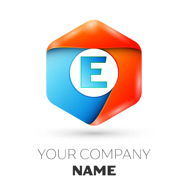 Buchstabe e Vektor-Logo-Symbol in der bunten sechseckigen auf weißem Hintergrund. Vektorvorlage für Ihr Design — Stockvektor