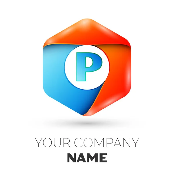 Letter P vector logo symbol in the colorful hexagonal on white background. Vector template for your design — Stock Vector