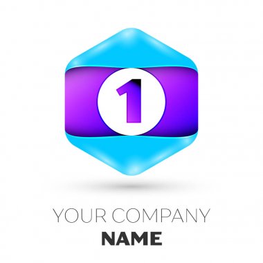 Gerçekçi bir numara vektör logo simge renkli beyaz zemin üzerine altıgen. Tasarımınız için vektör şablonu