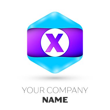 Gerçekçi harf X vektör logo simge renkli beyaz zemin üzerine altıgen. Tasarımınız için vektör şablonu