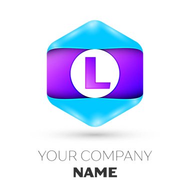 Gerçekçi harf L vektör logo simge renkli beyaz zemin üzerine altıgen. Tasarımınız için vektör şablonu