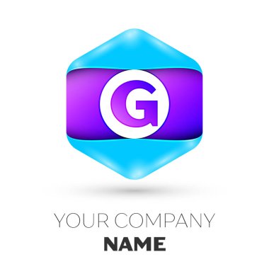 Gerçekçi harf G vektör logo simge renkli beyaz zemin üzerine altıgen. Tasarımınız için vektör şablonu