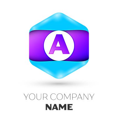 Bir vektör logo simge renkli beyaz zemin üzerine altıgen gerçekçi mektup. Tasarımınız için vektör şablonu
