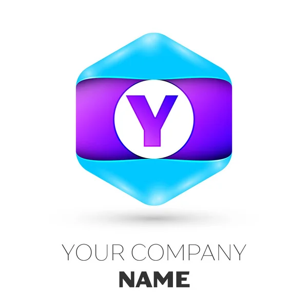 Realistyczne litera Y logo symbol wektor w kolorowe sześciokątne na białym tle. Wektor szablon dla Twojego projektu — Wektor stockowy