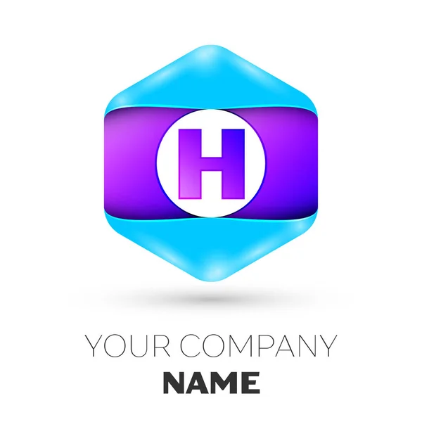 Reális levél H vektor logo szimbólum a színes hatszög, fehér háttér. A design vektor sablon — Stock Vector