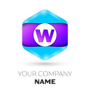 Gerçekçi harf W vektör logo simge renkli beyaz zemin üzerine altıgen. Tasarımınız için vektör şablonu