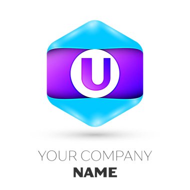Gerçekçi harf U vektör logo simge renkli beyaz zemin üzerine altıgen. Tasarımınız için vektör şablonu