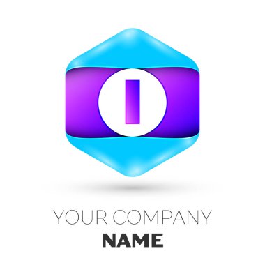 Gerçekçi mektup logo simge renkli beyaz zemin üzerine altıgen vektör. Tasarımınız için vektör şablonu