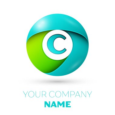 Gerçekçi harfi C vektör logosu simgesi beyaz arka plan üzerinde renkli daire içinde. Tasarımınız için vektör şablonu