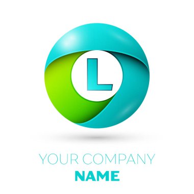 Gerçekçi L harfi vektör logosu simgesi beyaz arka plan üzerinde renkli daire içinde. Tasarımınız için vektör şablonu