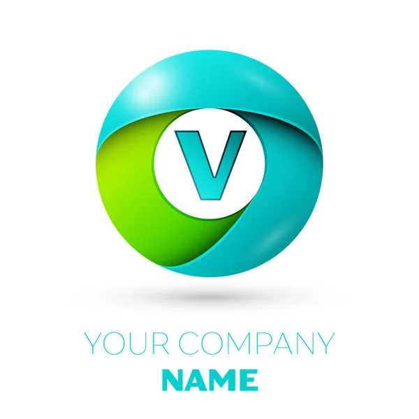 Reális betű V vektor logo szimbólum fehér háttér színes kör. A design vektor sablon — Stock Vector