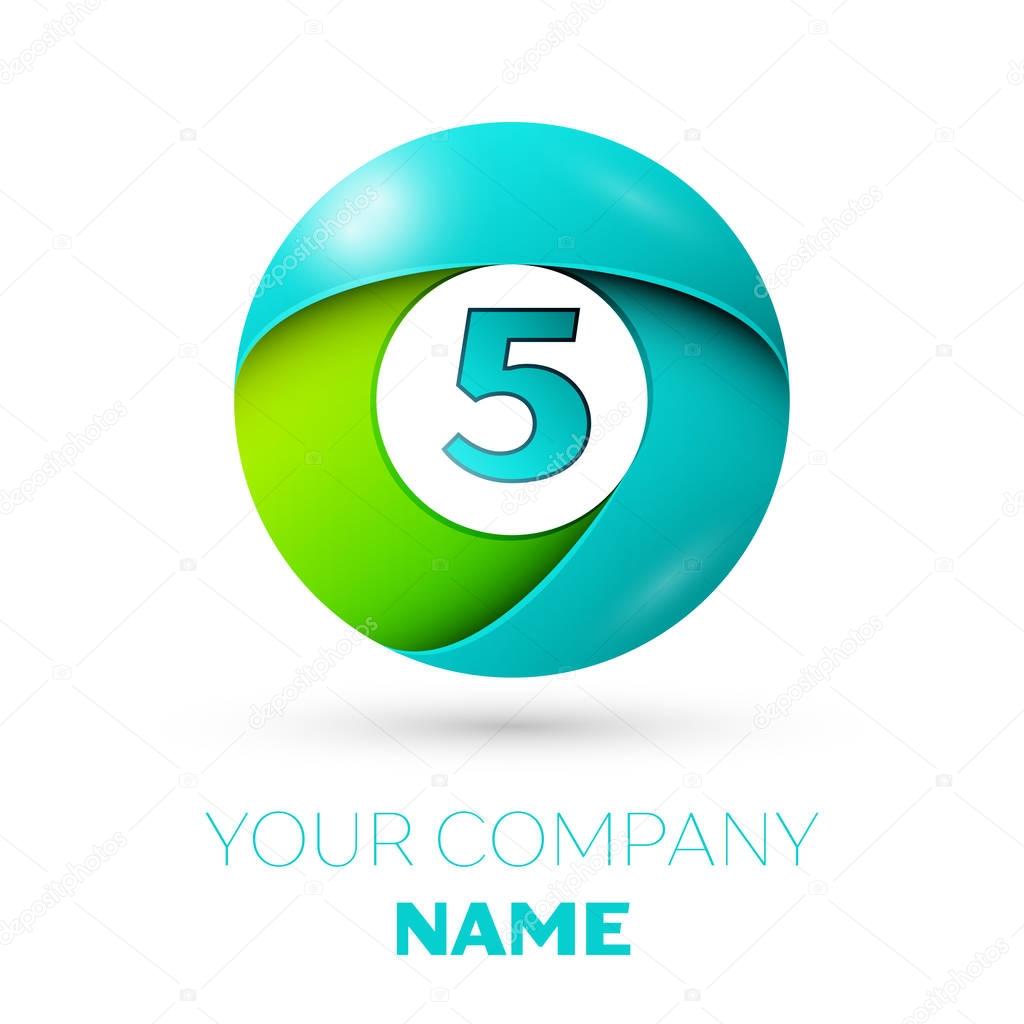Realistic number five vector logo symbol in the colorful circle on white background. Vector template for your design