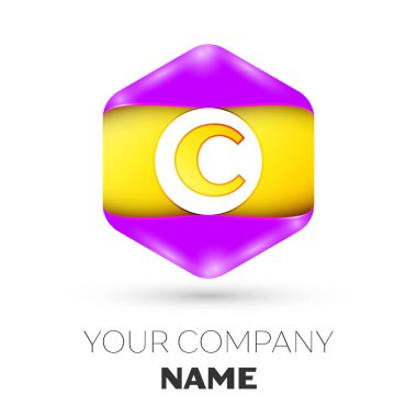 Gerçekçi harf C vektör logo simge renkli beyaz zemin üzerine altıgen. Tasarımınız için vektör şablonu