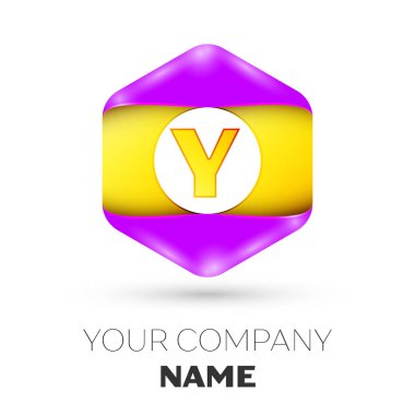Gerçekçi harf Y vektör logo simge renkli beyaz zemin üzerine altıgen. Tasarımınız için vektör şablonu