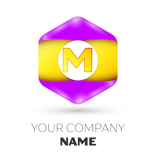 Lettre réaliste M symbole de logo vectoriel dans le hexagonal coloré sur fond blanc. Modèle vectoriel pour votre conception — Image vectorielle