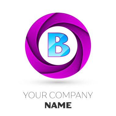 Gerçekçi mektup B vektör logosu simgesi beyaz arka plan üzerinde renkli daire içinde. Tasarımınız için vektör şablonu