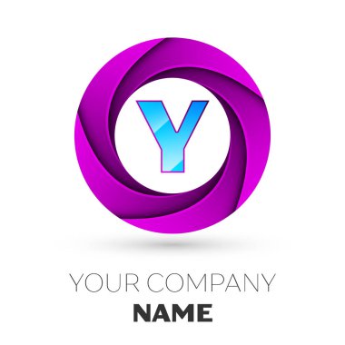 Gerçekçi mektup Y vektör logosu simgesi beyaz arka plan üzerinde renkli daire içinde. Tasarımınız için vektör şablonu