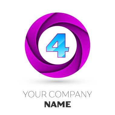 Gerçekçi dört numaralı vektör logosu simgesi beyaz arka plan üzerinde renkli daire içinde. Tasarımınız için vektör şablonu
