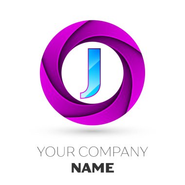 Gerçekçi harf J vektör logosu simgesi beyaz arka plan üzerinde renkli daire içinde. Tasarımınız için vektör şablonu