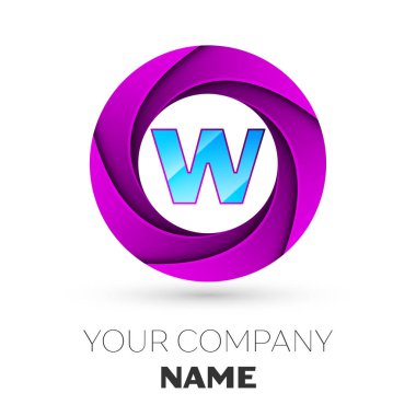 Beyaz arka plan üzerinde renkli daire içinde gerçekçi mektup W vektör logo sembol. Tasarımınız için vektör şablonu