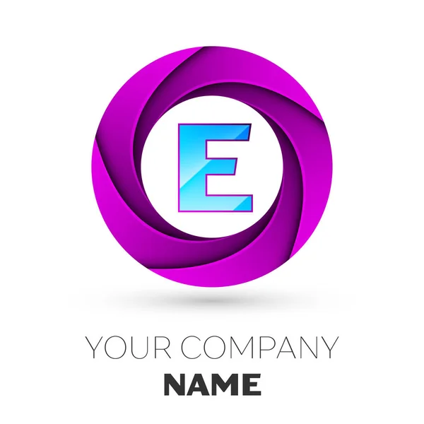 Realistické písmeno E vektorové logo symbol v Barevný kruh na bílém pozadí. Vektor šablona pro návrh — Stockový vektor