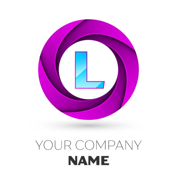Letra realista L vector logotipo símbolo en el círculo de colores sobre fondo blanco. Plantilla vectorial para su diseño — Vector de stock