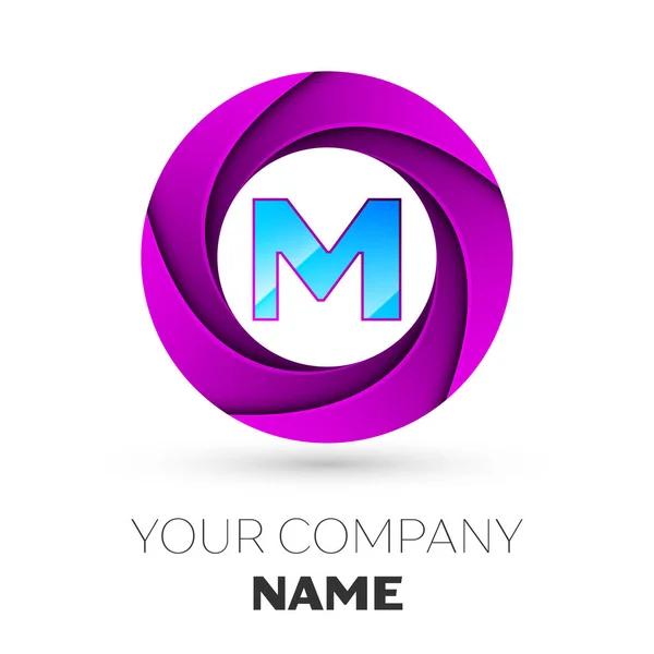 Letra realista M símbolo del logotipo del vector en el círculo de colores sobre fondo blanco. Plantilla vectorial para su diseño — Archivo Imágenes Vectoriales