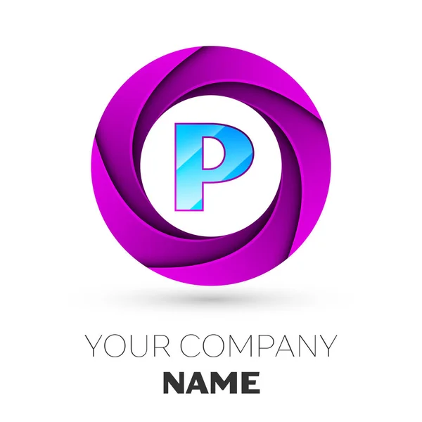 Realistic Letter P vector logo symbol in the colorful circle on white background. Vector template for your design — Stock Vector