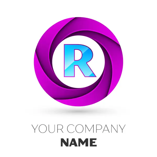 Realistic Letter R vector logo symbol in the colorful circle on white background. Vector template for your design — Stock Vector