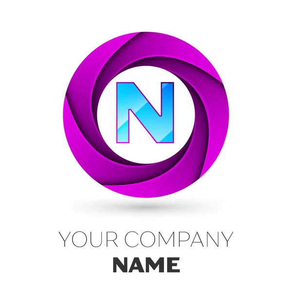 Letra realista N vector logotipo símbolo en el círculo de colores sobre fondo blanco. Plantilla vectorial para su diseño — Archivo Imágenes Vectoriales