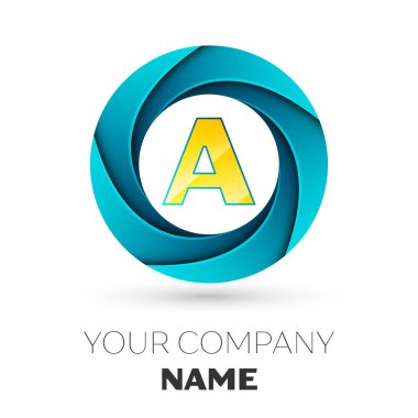 Gerçekçi harf A vektör logosu simgesi beyaz arka plan üzerinde renkli daire içinde. Tasarımınız için vektör şablonu