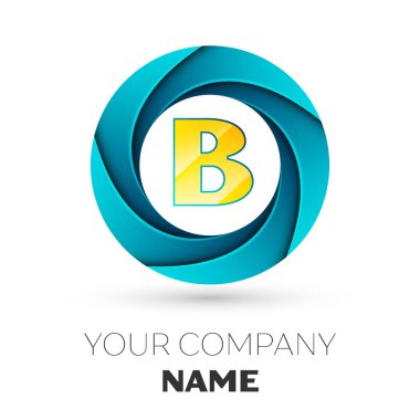 Gerçekçi mektup B vektör logosu simgesi beyaz arka plan üzerinde renkli daire içinde. Tasarımınız için vektör şablonu