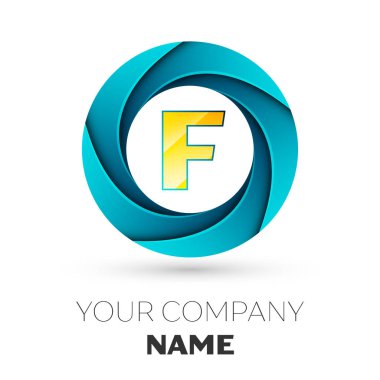 Gerçekçi harfi F vektör logosu simgesi beyaz arka plan üzerinde renkli daire içinde. Tasarımınız için vektör şablonu