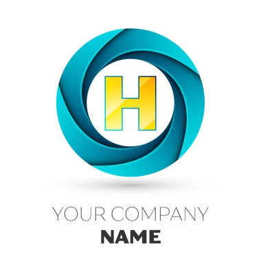 Gerçekçi H harfi vektör logosu simgesi beyaz arka plan üzerinde renkli daire içinde. Tasarımınız için vektör şablonu