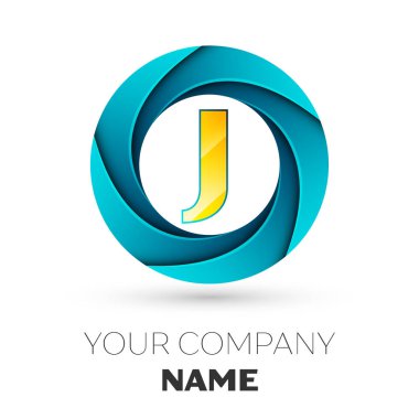 Gerçekçi harf J vektör logosu simgesi beyaz arka plan üzerinde renkli daire içinde. Tasarımınız için vektör şablonu