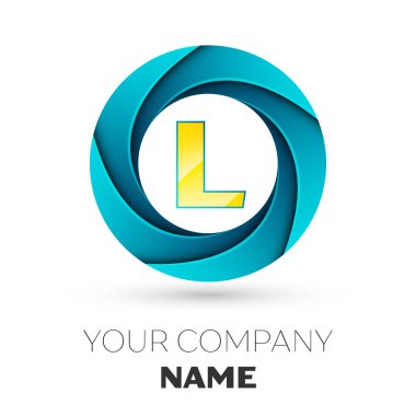 Gerçekçi L harfi vektör logosu simgesi beyaz arka plan üzerinde renkli daire içinde. Tasarımınız için vektör şablonu
