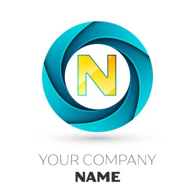 Gerçekçi harf N vektör logosu simgesi beyaz arka plan üzerinde renkli daire içinde. Tasarımınız için vektör şablonu
