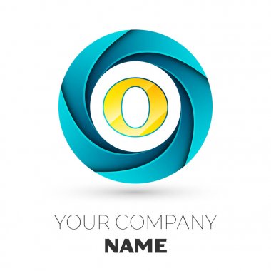 Gerçekçi harf O vektör logosu simgesi beyaz arka plan üzerinde renkli daire içinde. Tasarımınız için vektör şablonu