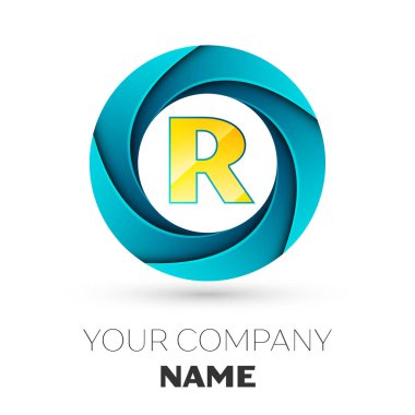 Gerçekçi harf R vektör logosu simgesi beyaz arka plan üzerinde renkli daire içinde. Tasarımınız için vektör şablonu