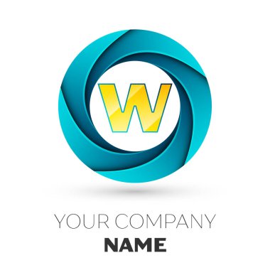 Beyaz arka plan üzerinde renkli daire içinde gerçekçi mektup W vektör logo sembol. Tasarımınız için vektör şablonu