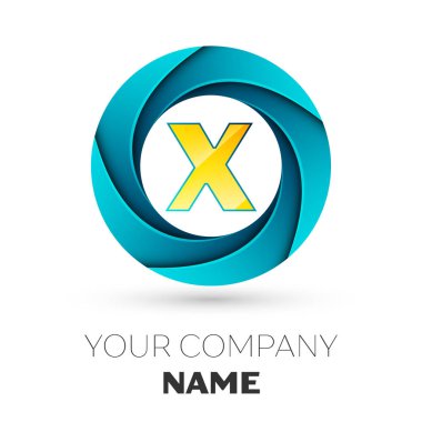 Gerçekçi mektup X vektör logosu simgesi beyaz arka plan üzerinde renkli daire içinde. Tasarımınız için vektör şablonu