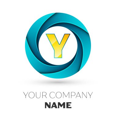 Gerçekçi mektup Y vektör logosu simgesi beyaz arka plan üzerinde renkli daire içinde. Tasarımınız için vektör şablonu