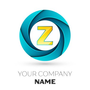 Gerçekçi mektup Z vektör logosu simgesi beyaz arka plan üzerinde renkli daire içinde. Tasarımınız için vektör şablonu