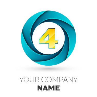 Gerçekçi dört numaralı vektör logosu simgesi beyaz arka plan üzerinde renkli daire içinde. Tasarımınız için vektör şablonu