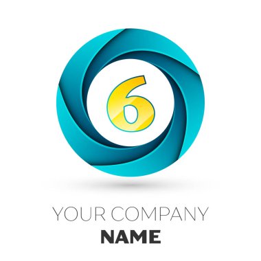 Gerçekçi altı numaralı vektör logosu simgesi beyaz arka plan üzerinde renkli daire içinde. Tasarımınız için vektör şablonu