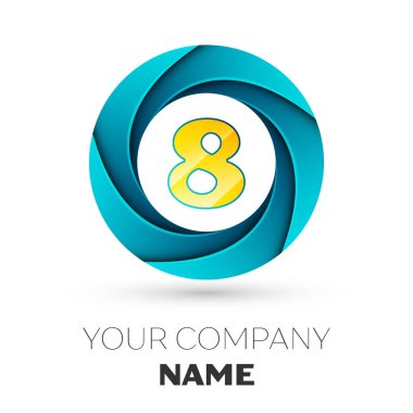 Gerçekçi sekiz vektör logosu simgesi beyaz arka plan üzerinde renkli daire içinde. Tasarımınız için vektör şablonu