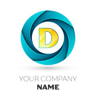 Gerçekçi mektup D vektör logosu simgesi beyaz arka plan üzerinde renkli daire içinde. Tasarımınız için vektör şablonu