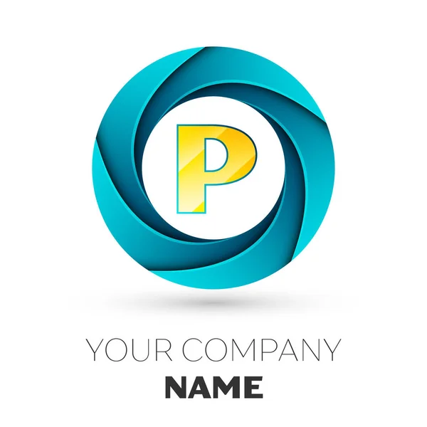 Realistic Letter P vector logo symbol in the colorful circle on white background. Vector template for your design — Stock Vector