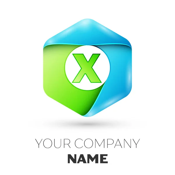 X betű vektor logo szimbólum a színes hatszög, fehér háttér. A design vektor sablon — Stock Vector